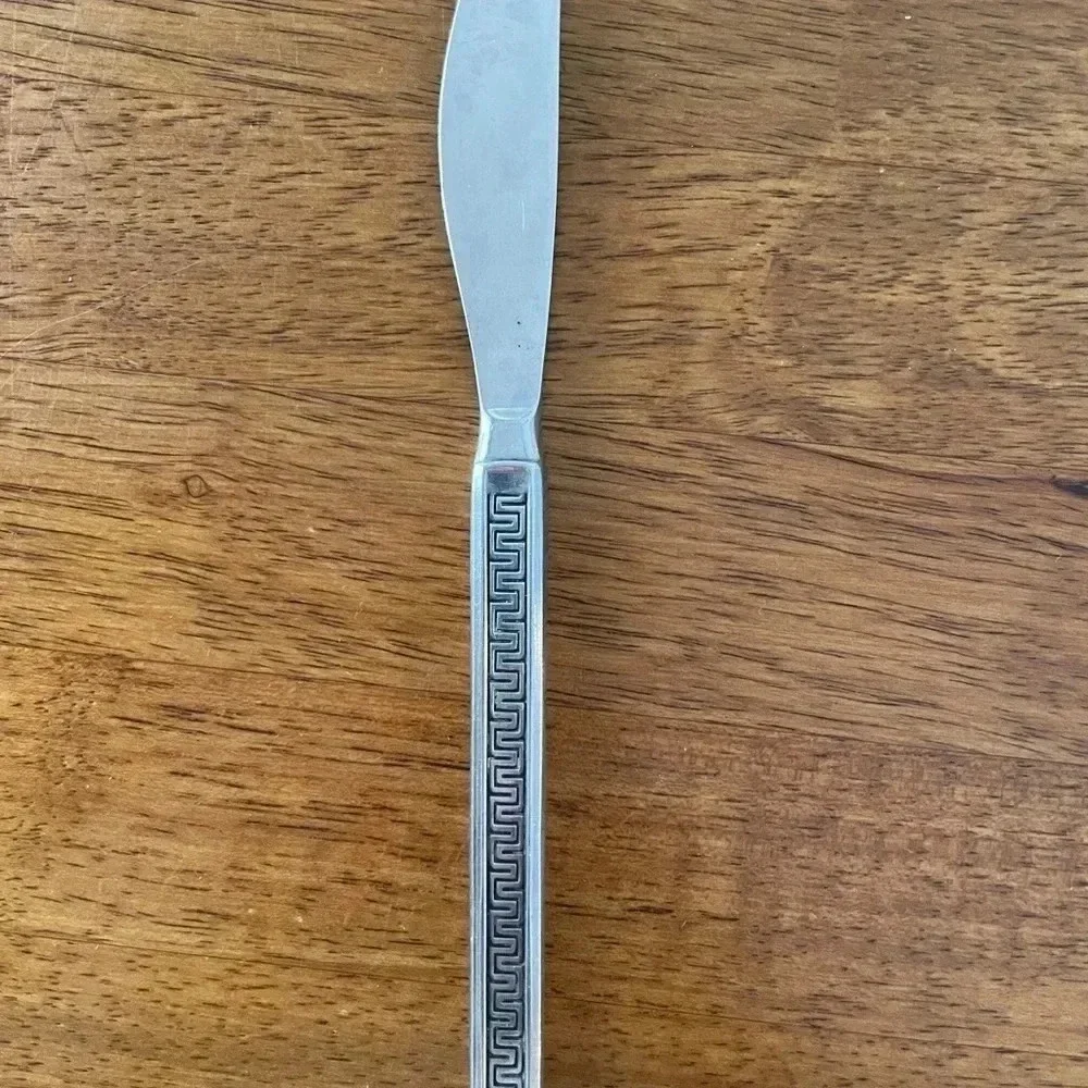 Noritake Japan Stainless Black Accent‎ DINNER KNIFE 8” Unique Art Deco Vintage